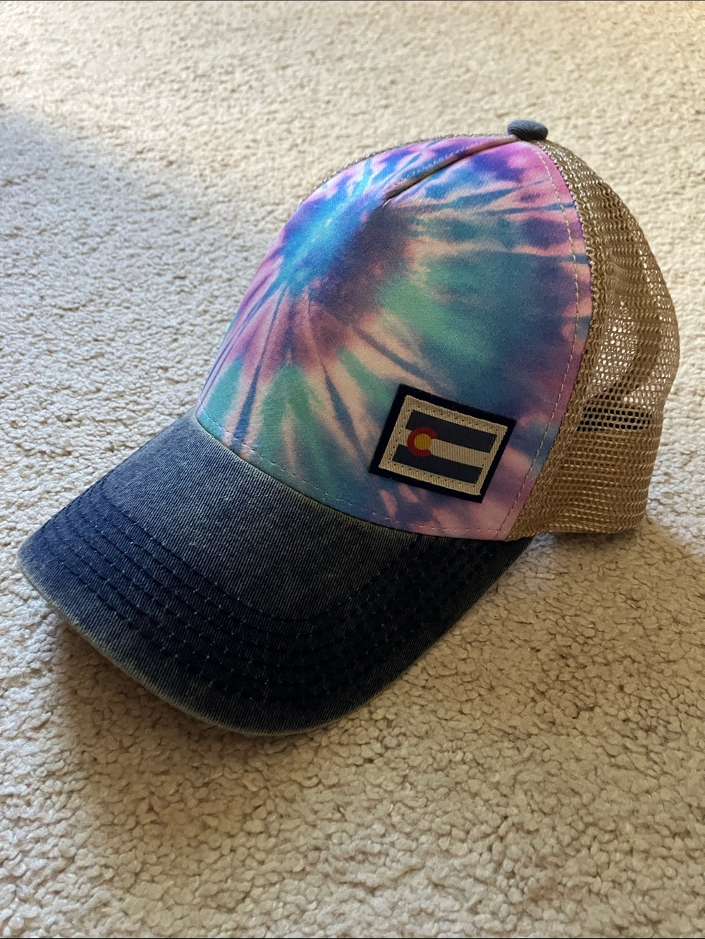 Legacy Tie-Dye Trucker Hat in Blue, Purple, Green